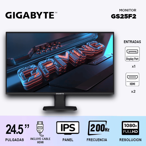 Monitor GIGABYTE 24.5" S25F2 200HZ 1 MS FHD IPS